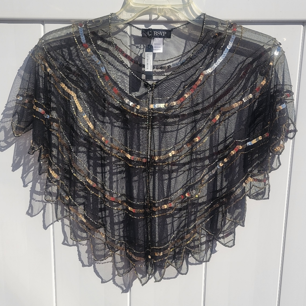 RSVP Black Cape with Gold Sequin and Beading-One Size